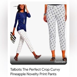 Talbots The  Perfect Crop Curvy Pineapple Novelty Print Pants, size 8P